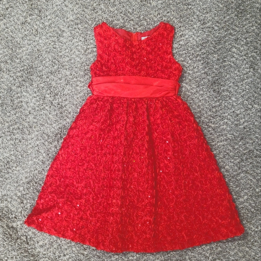 Red formal or holiday floral sequence dress